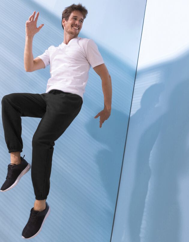 Pantalon jogging molleton bas élastiqué (noir)