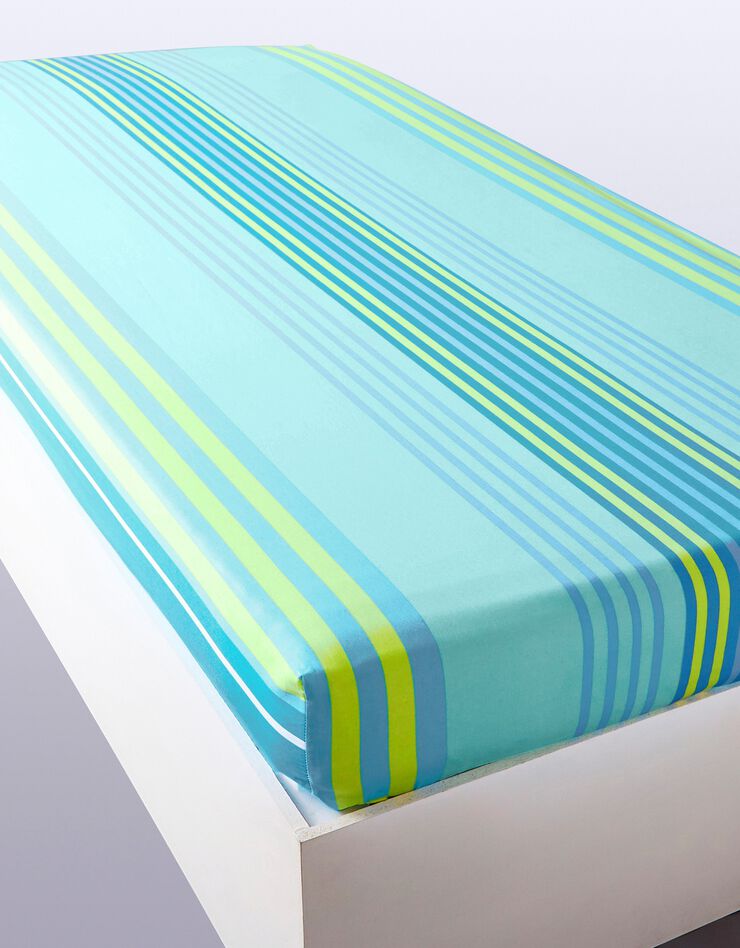 Linge de lit Détroit en coton imprimé rayures (turquoise)