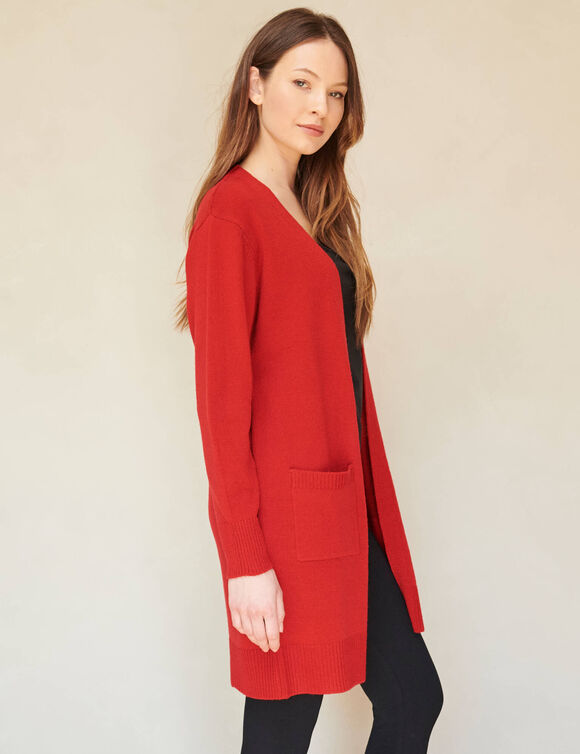 Gilet long porter ouvert, col V (rouge)