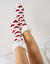 Chaussettes fourrées motif "coeurs" - la paire (écru / rouge)