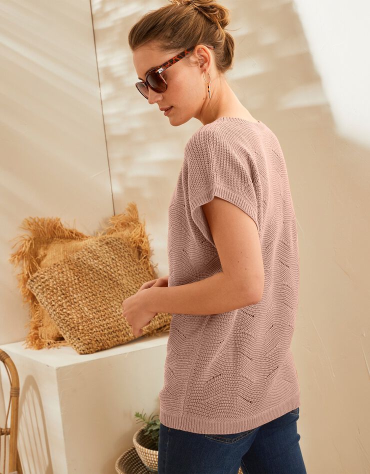 Pull manches courtes, maille fantaisie (noisette) Pull manches courtes, maille fantaisie (noisette)
