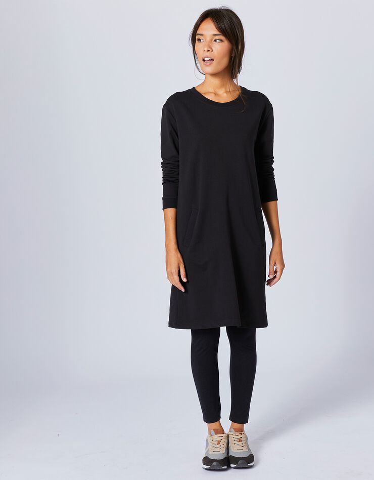 Robe sweat-shirt molleton coupe droite (noir) Robe sweat-shirt molleton coupe droite (noir)