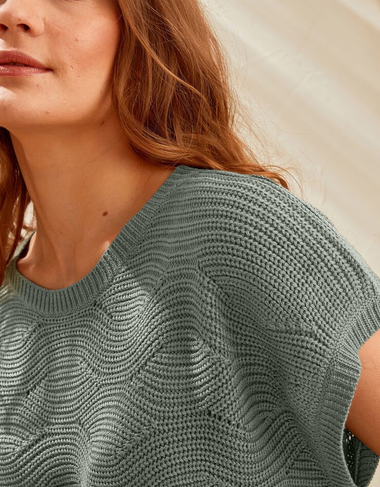 Pull manches courtes, maille fantaisie (bronze)