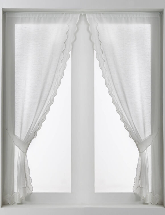 Rideau broderie Cornely finition passe-tringle embrasse assortie - la paire (blanc)