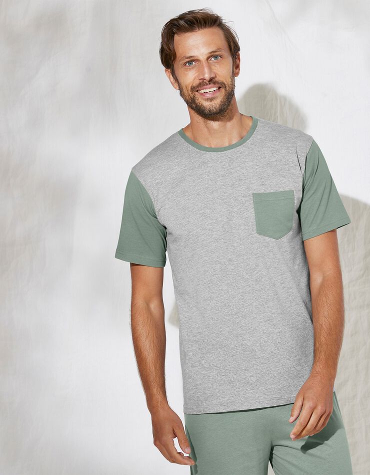 Tee-shirt pyjama bicolore manches courtes (gris / vert) Tee-shirt pyjama bicolore manches courtes (gris / vert)