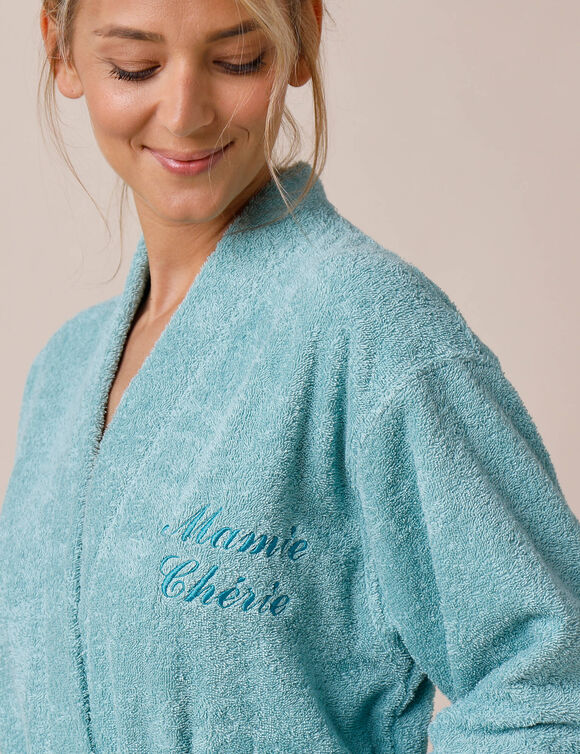 Peignoir mixte adulte uni col kimono personnalis&eacute; - &eacute;ponge bouclette 380 g/m&sup2; (vert d'eau)