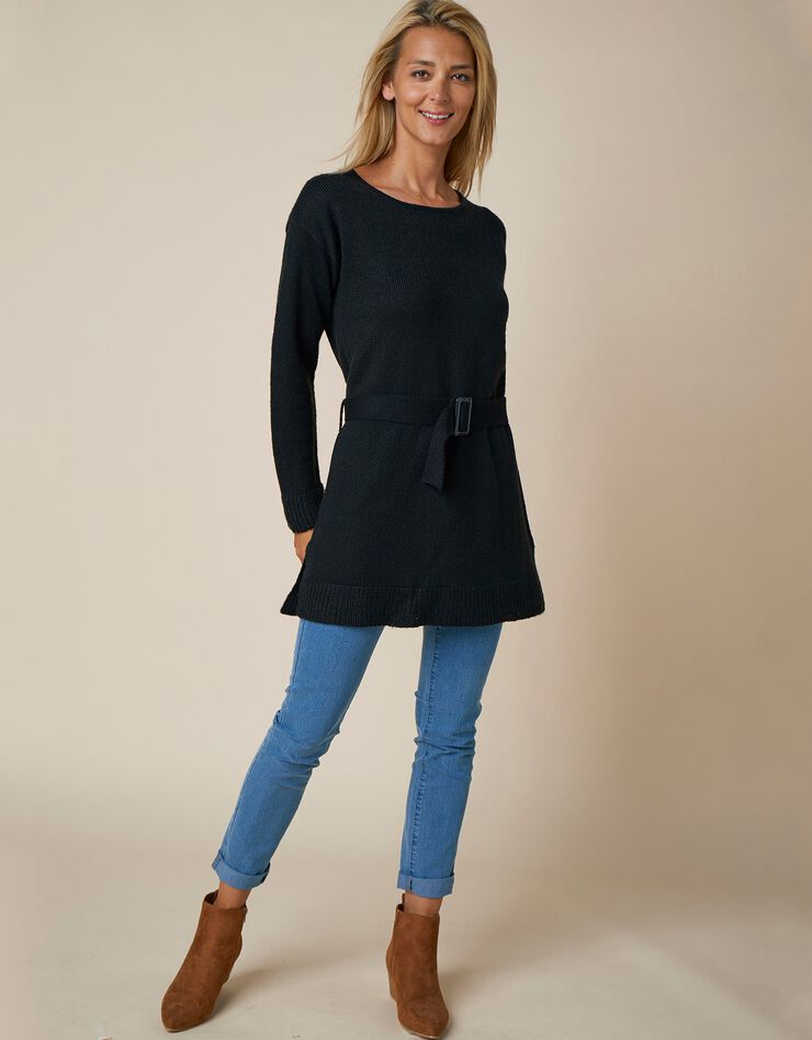 Pull tunique uni à ceinture amovible - toucher mohair (noir) Pull tunique uni à ceinture amovible - toucher mohair (noir)