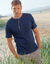 T-shirt maille gaufrée col tunisien (marine)
