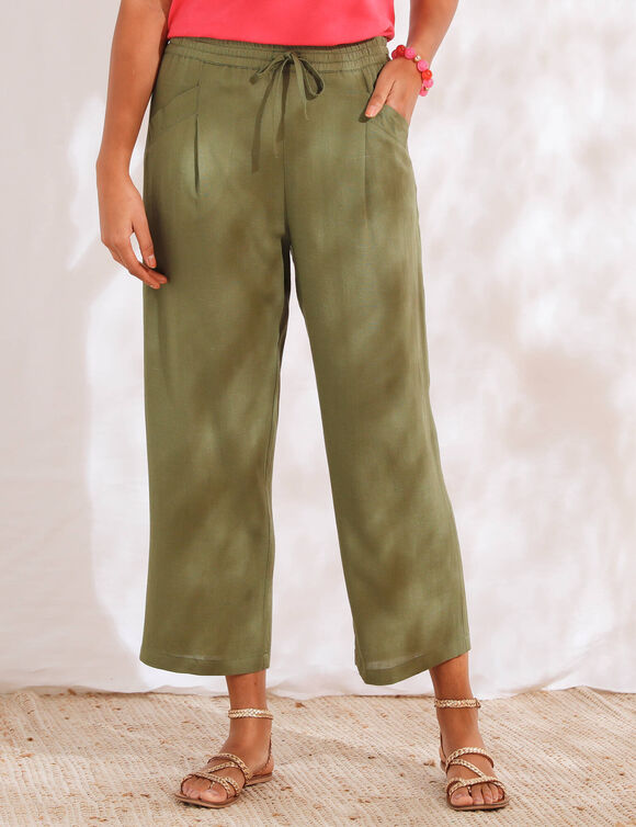 Pantacourt large, viscose et lin (kaki)