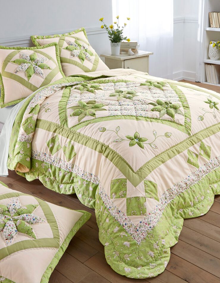 Couvre-lit patchwork imprimé fleurs (vert)