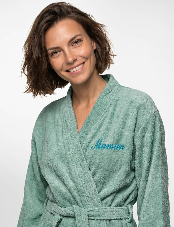 Peignoir court mixte uni col kimono, &agrave; personnaliser - &eacute;ponge bouclette 380 g/m&sup2; (vert d'eau)
