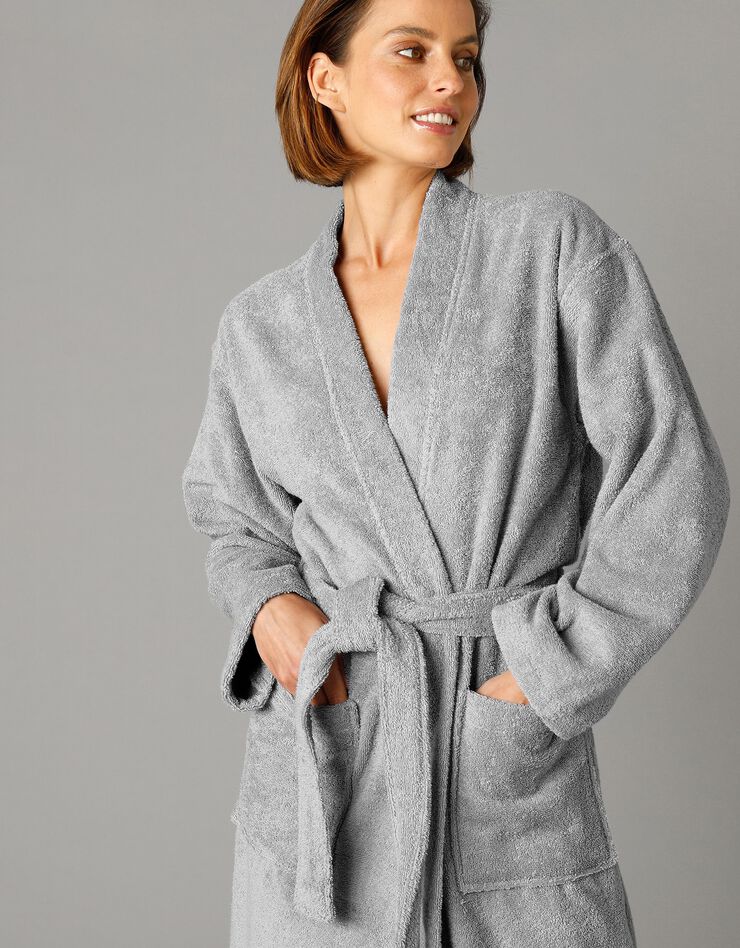 Peignoir mixte adulte col kimono éponge bouclette (gris) Peignoir mixte adulte col kimono éponge bouclette (gris)