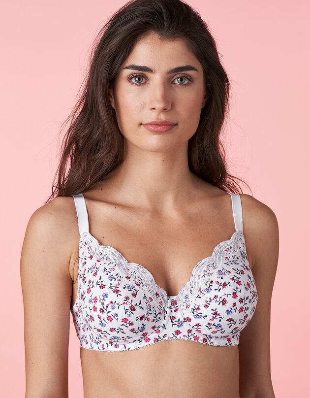 Soutien-gorge emboîtant Emily coton stretch imprimé fleuri - avec armatures (blanc)