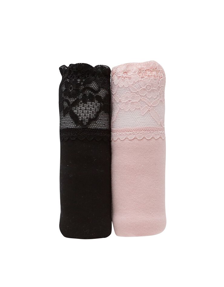 Culotte coton stretch ceinture dentelle- lot de 2 unis (noir + poudre)