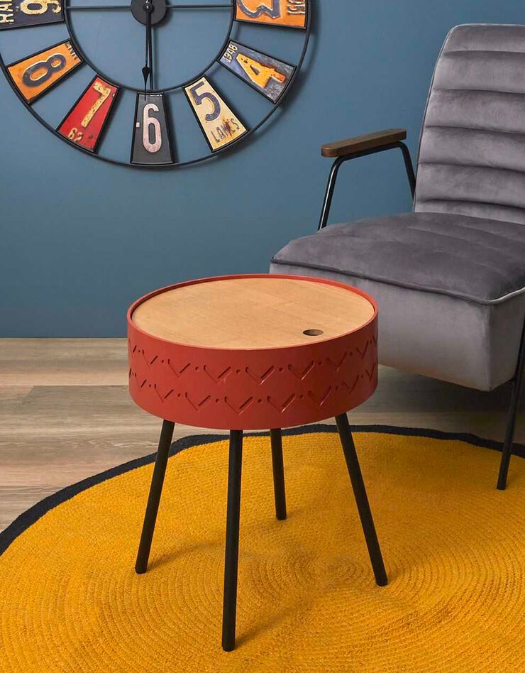 Table d’appoint-coffre déco - pieds métal (rouge)