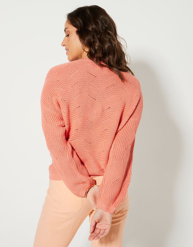 Pull manches longues, maille fantaisie (pêche) Pull manches longues, maille fantaisie (pêche)