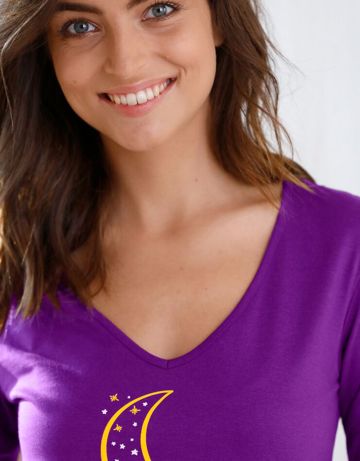 Tee-shirt manches longues imprimé lune jersey coton (violet)