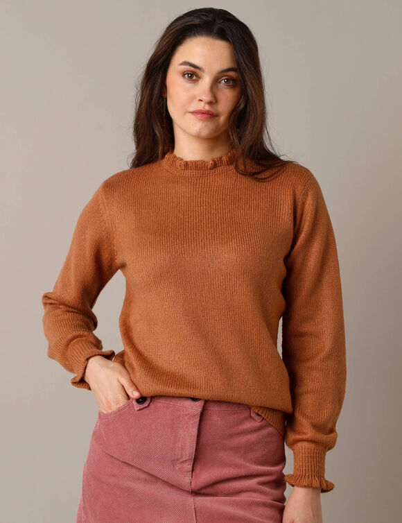 Pull col montant, finition frisotti (caramel)