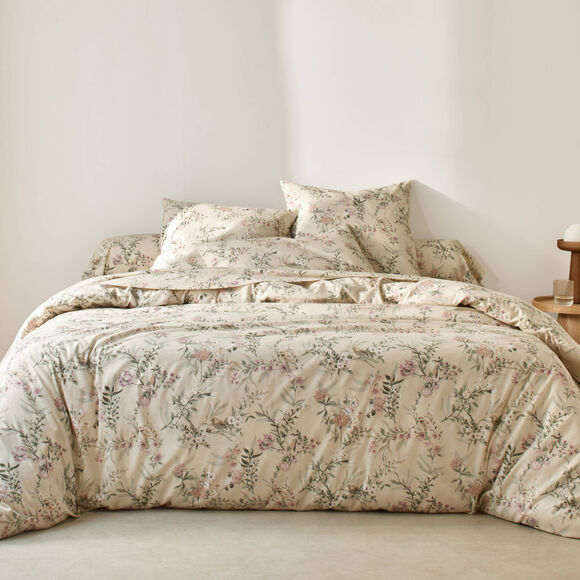 Linge de lit Yseult en coton imprim&eacute; (sable)