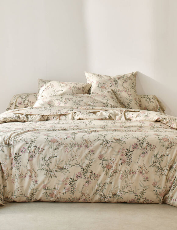 Linge de lit Yseult en coton imprim&eacute; (sable)