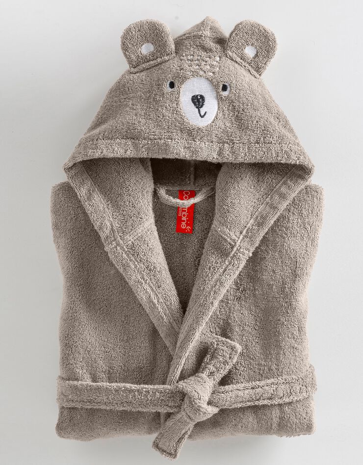 Peignoir de bain enfant ourson à capuche éponge coton - 380 g/m² (taupe) Peignoir de bain enfant ourson à capuche éponge coton - 380 g/m² (taupe)