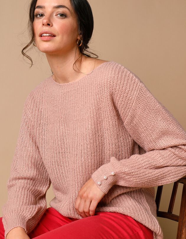 Pull col bateau, maille anglaise toucher mohair (rose poudré)