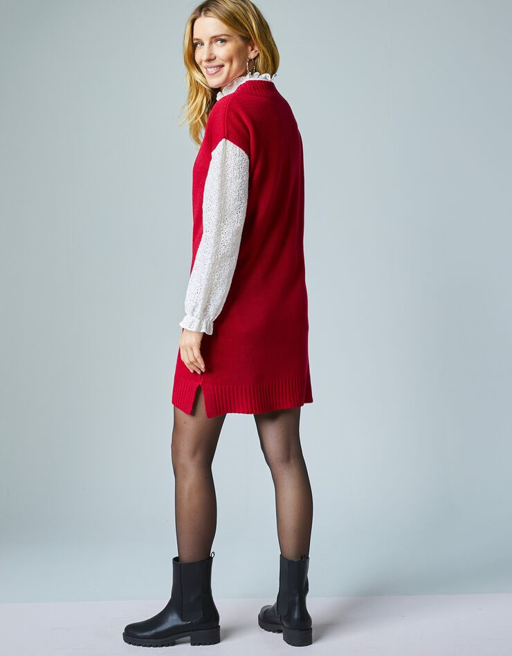 Robe-pull col V à manches courtes (rouge foncé) Robe-pull col V à manches courtes (rouge foncé)