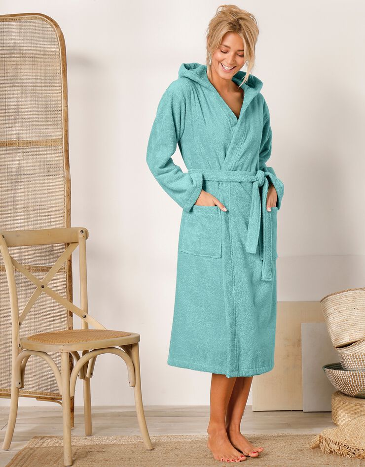 Peignoir mixte adulte col capuche éponge bouclette (vert d'eau) Peignoir mixte adulte col capuche éponge bouclette (vert d'eau)