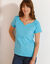 T-shirt col tunisien uni, coton (bleu turquoise)