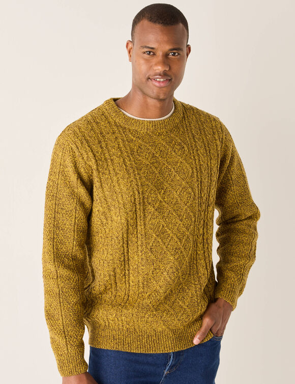 Pull col rond maille irlandaise (curry moulin&eacute;)
