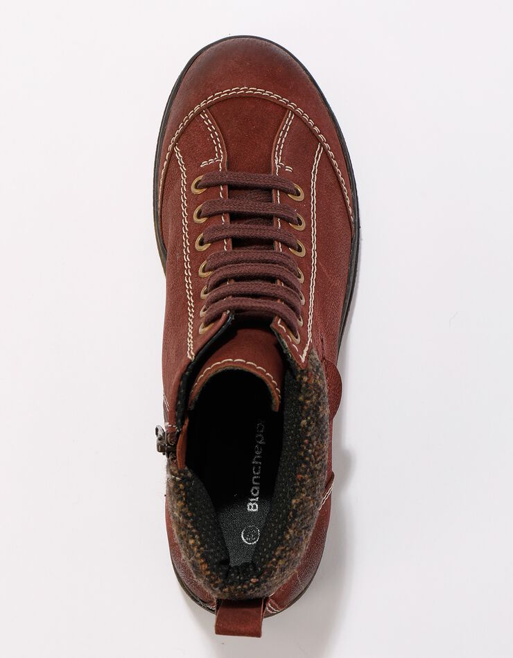 Boots détente lacées et zippées en cuir  (bordeaux)