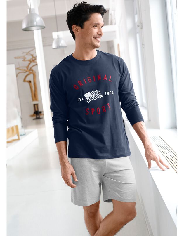 Tee-shirt pyjama manches longues imprimé (marine)