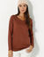 T-shirt col rond manches longues uni (chocolat)