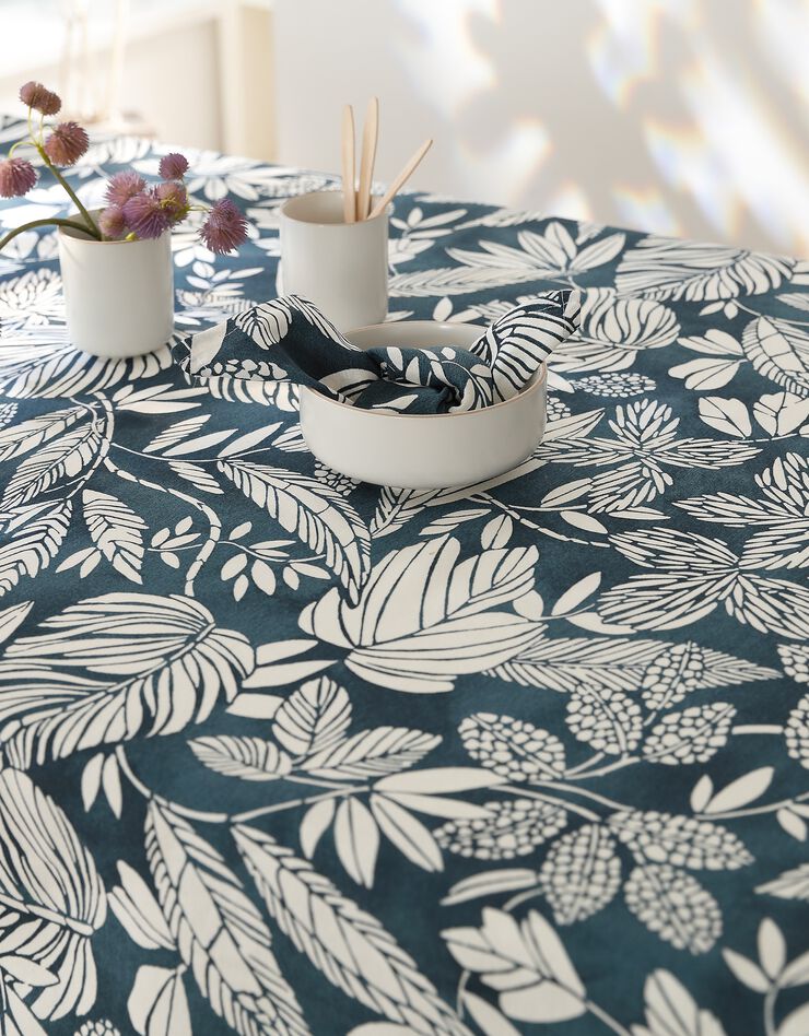 Nappe anti-taches imprimé végétal (bleu)