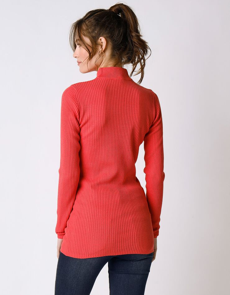 Pull col montant long, maille côtelée (corail foncé) Pull col montant long, maille côtelée (corail foncé)