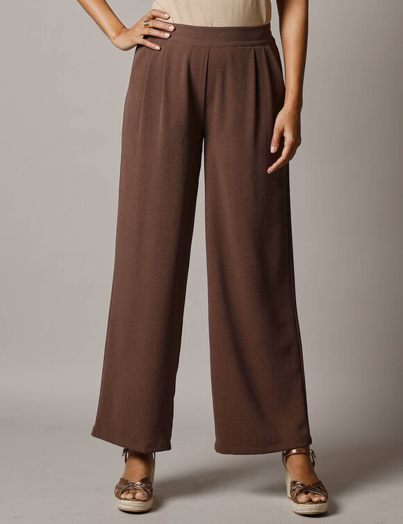 Pantalon large taille haute &agrave; enfiler, cr&ecirc;pe fluide (chocolat)
