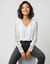 Blouse macram&eacute; col V manches longues, cr&ecirc;pe fluide (blanc)