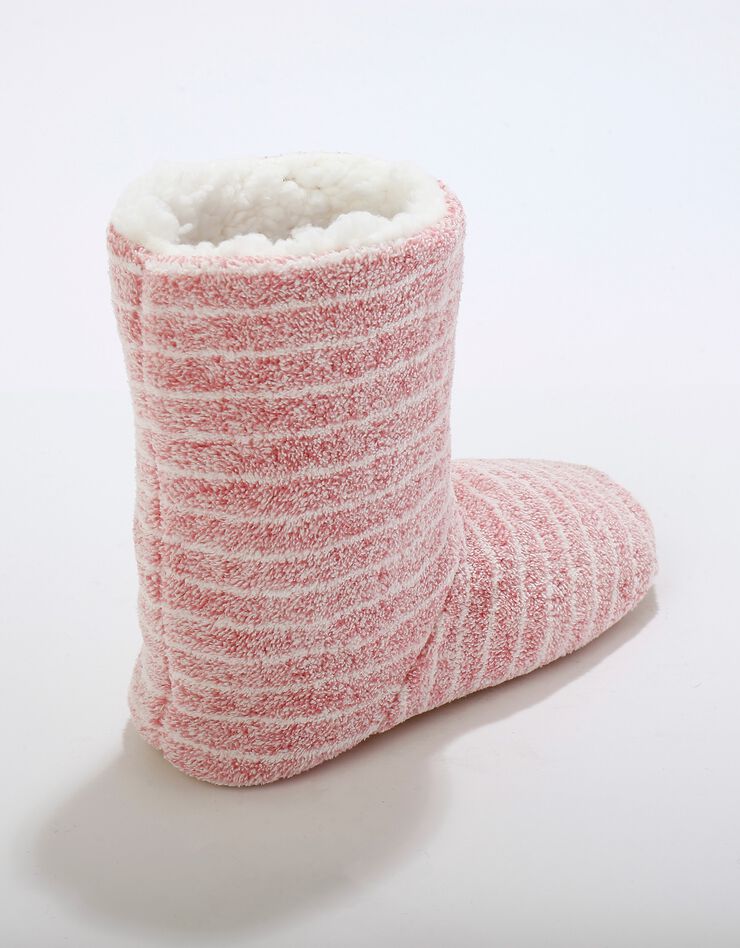 Chaussons bottillons souples fourrés en fausse fourrure - rayés (rose) Chaussons bottillons souples fourrés en fausse fourrure - rayés (rose)