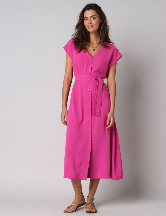 Robe longue boutonn&eacute;e effet froiss&eacute; naturel (rose)