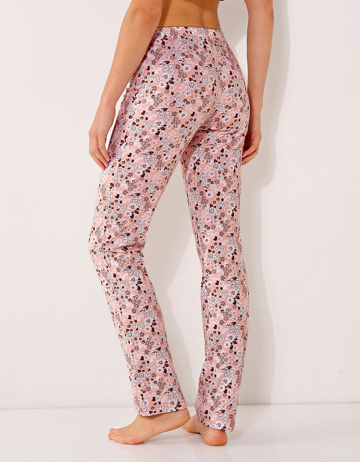 Pantalon imprimé fleuri - jersey coton (rose)