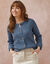 Cardigan boutonné maille anglaise manches longues (bleu chiné)