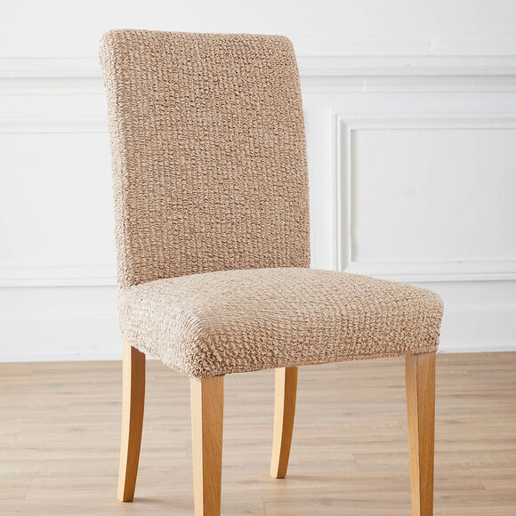Housse microfibre bi-extensible gaufrée spéciale chaise  (beige)