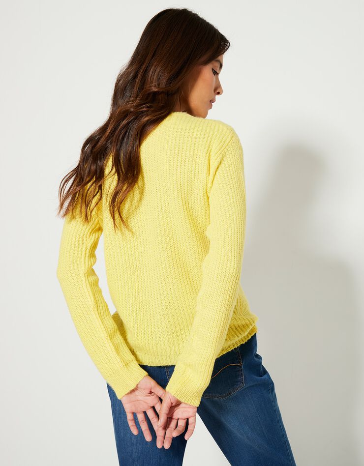 Cardigan boutons façon perles, maille anglaise (jaune) Cardigan boutons façon perles, maille anglaise (jaune)