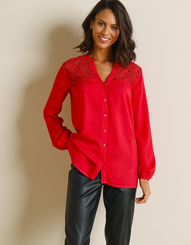 Blouse macramé manches longues (rouge) Blouse macramé manches longues (rouge)