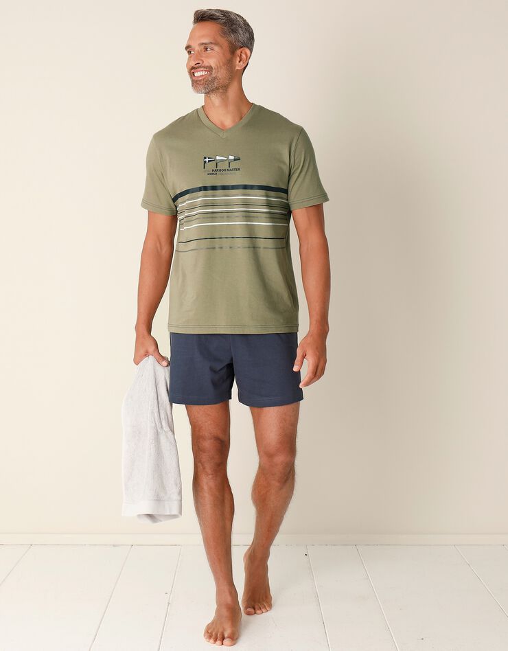Pyjama short col V coton adouci (tilleul / marine) Pyjama short col V coton adouci (tilleul / marine)