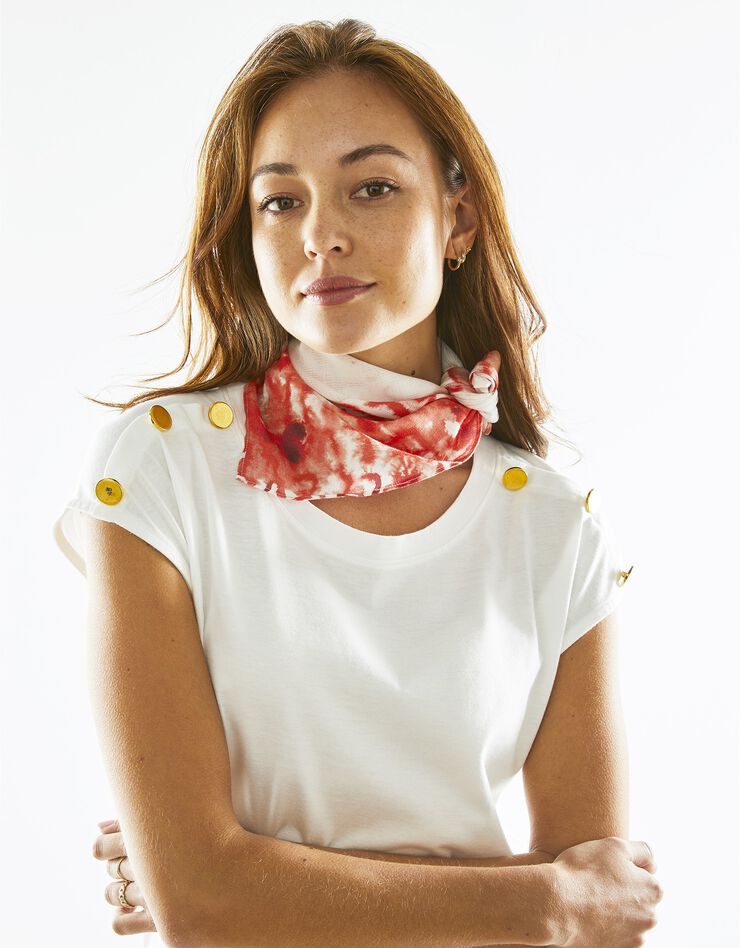 Foulard Annette Messager fabriqué en France, 48x48 cm - coton biologique (blanc / rouge)