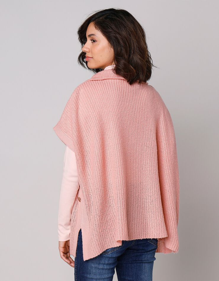 Pull poncho zippé manches courtes fentes boutonnées (rose poudré) Pull poncho zippé manches courtes fentes boutonnées (rose poudré)