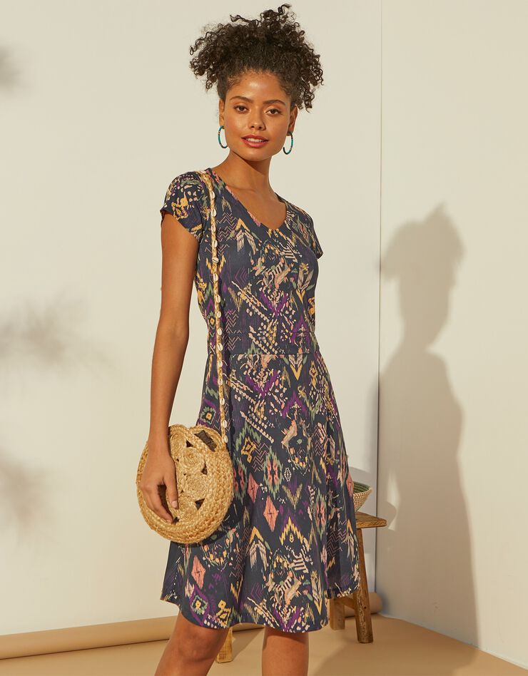 Robe courte imprimée (marine / corail) Robe courte imprimée (marine / corail)