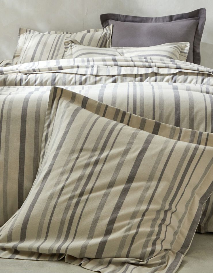 Linge de lit en flanelle rayée tissé-teint (gris)