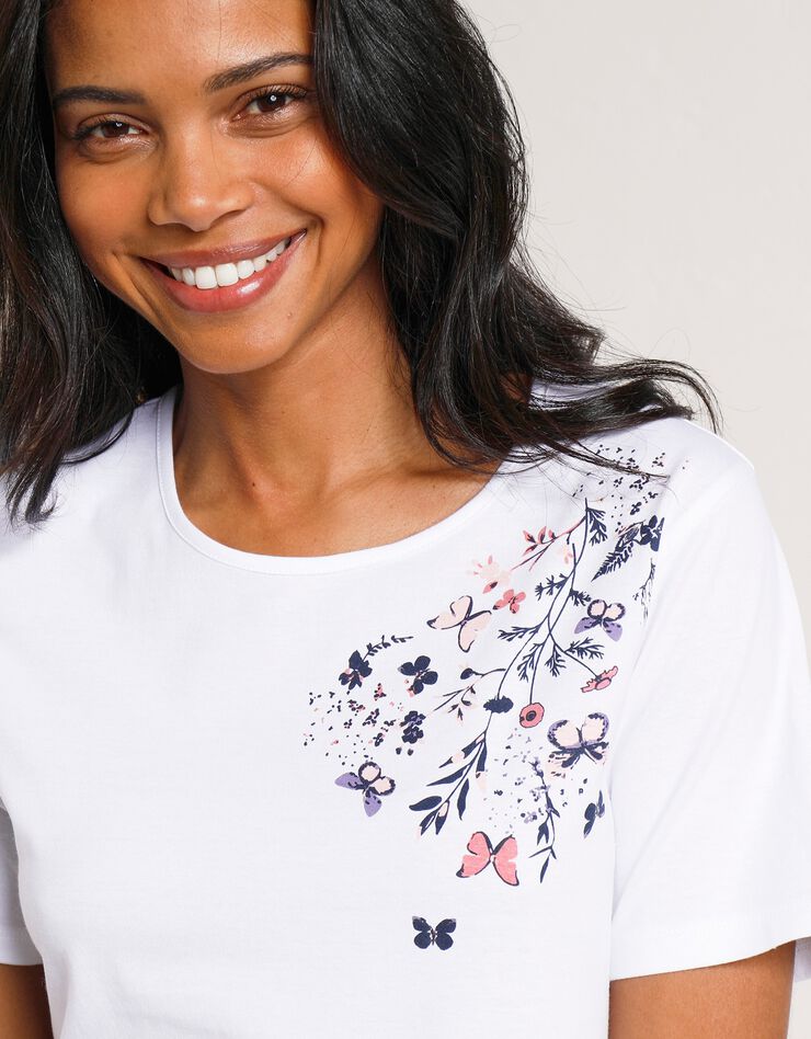 Tee-shirt manches courtes imprimé papillon (blanc) Tee-shirt manches courtes imprimé papillon (blanc)